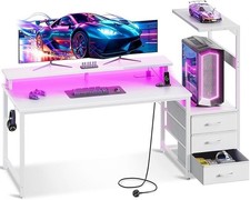 Coleshome 150×50cm Gaming Desk with LED Lights Carbon Fibre White Boxed