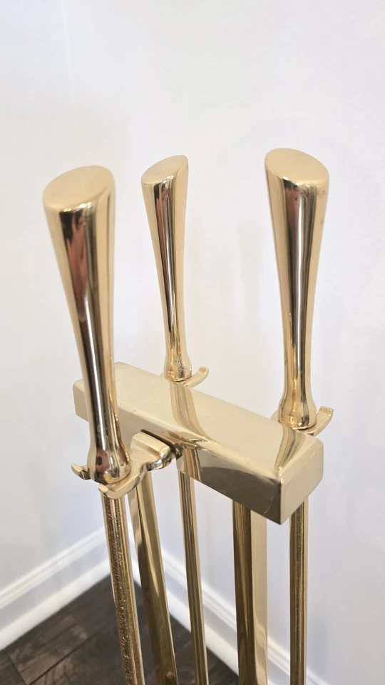 Juego de herramientas de chimenea vintage / latón macizo / juego de acompañante / decoración del hogar - juego de 4 piezas Foto 3 de 4