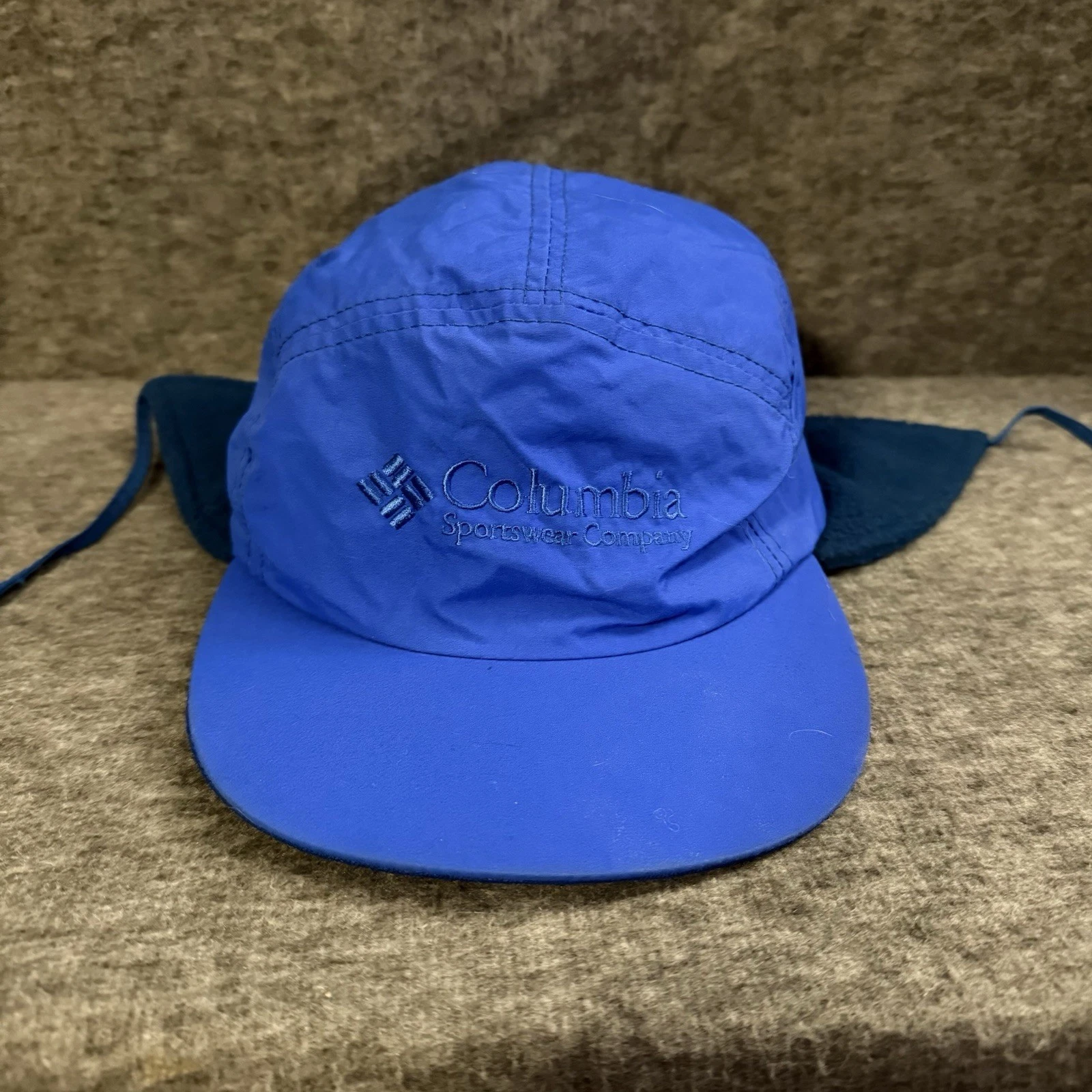 Vintage Columbia Bugaboo 5 Panel Hat Blue Teal Med USA w/ Fleece Liner Cap 90s