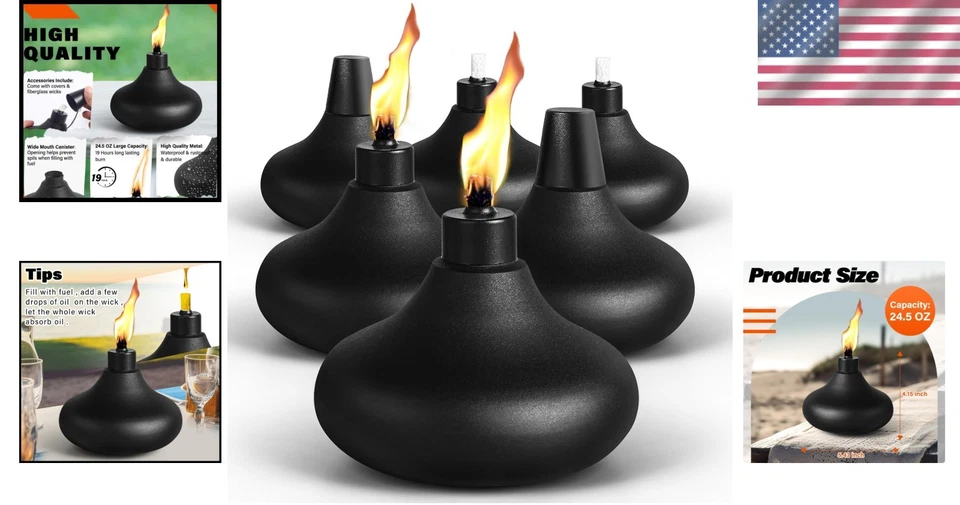 Outdoor Citronella Torches - 6 Pack Metal Table Torches - Image 2 of 4