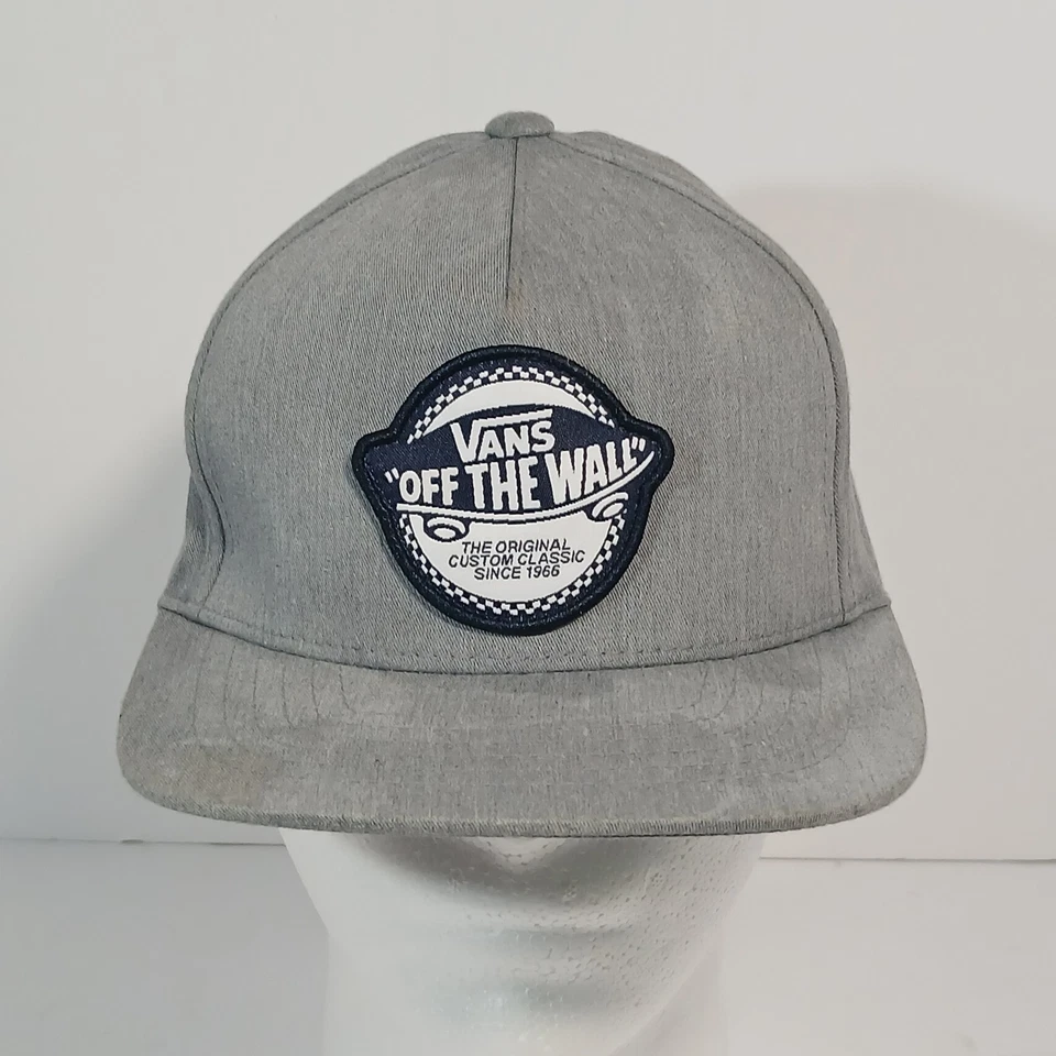 Vans “Off The Wall” Parche Snapback Sombrero Gris Azul Plano Bill Gorra Patín Ajustable Foto 2 de 4