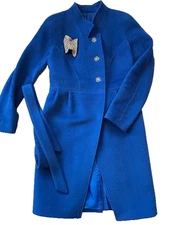 Womens 90% Wool Vintage looking  Coat Blue Size M Designer European brand