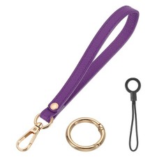 7 Inch Wristlet Strap PU Leather with Gold Ring Lanyard for Clutch Purple 