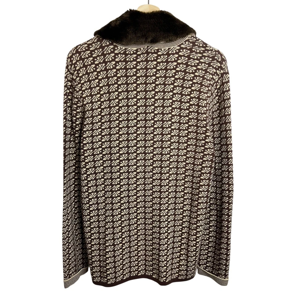 Vintage Nordstrom Faux Fur Collar Cardigan Brown XL Old Money Mobwife - Image 2 of 4
