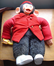 Vintage Vinyl Face Toy Bim Mr Zippy Monkey Plush Doll in Bellhop Outfit