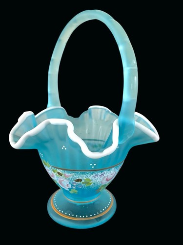 Bill Fenton Charleton Collezione 2002 Cestino Vetro Arte Blu Satinato Crest Bianco - Foto 2 di 19