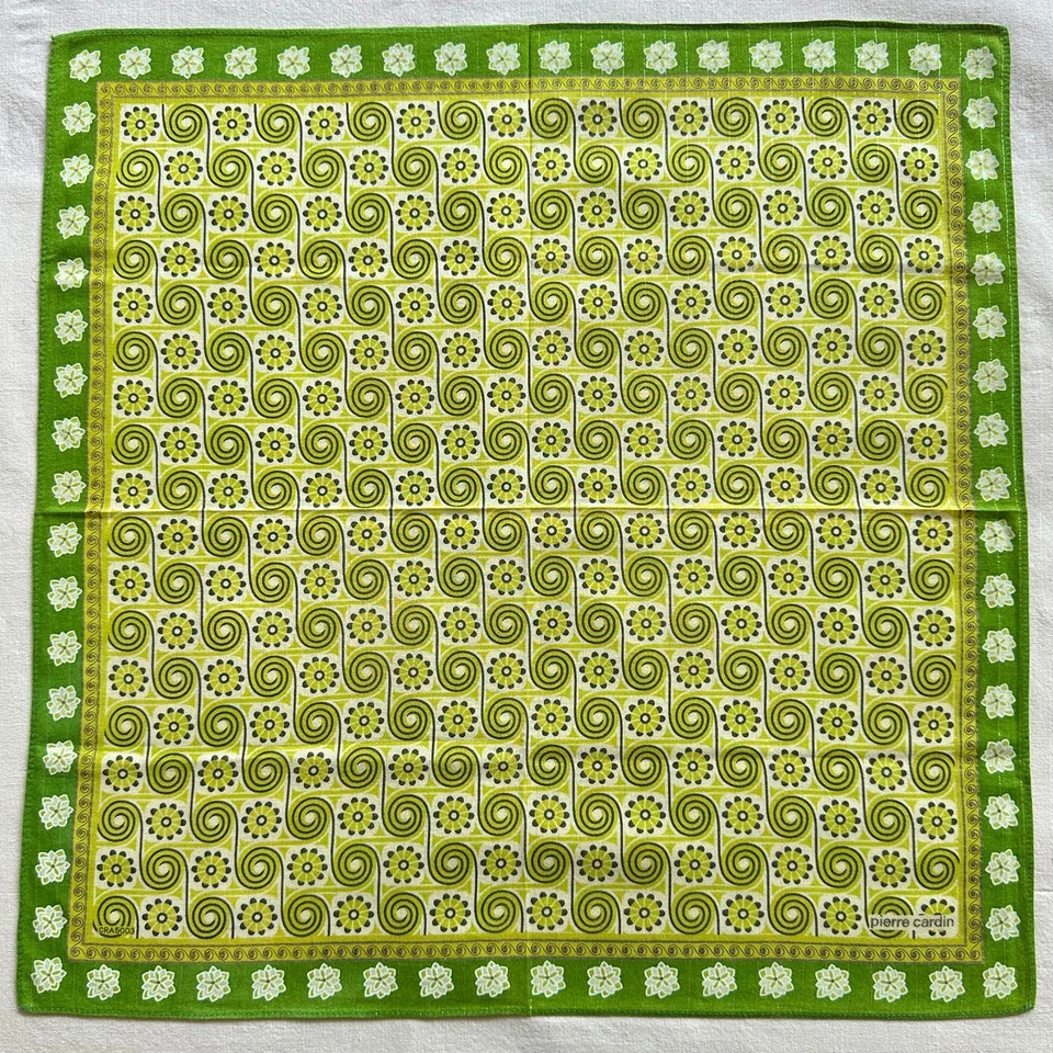 VTG Handkerchief Green Cotton line Art Abstract Radial Pattern Pocket Square 18" - Image 2 of 3