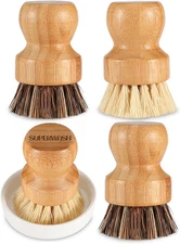 Bamboo Scrub Brush Clean Pan, Dish and Vegetable, Natural Bristles Palm Pot Brus
