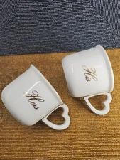 Toscany Collection His Hers Heart Handle White Gold Trim Mug Set (C29)