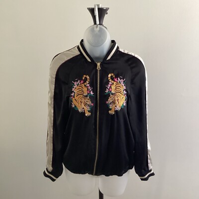 Divided by H&M Embroidered Tiger Black Bomber Jacket Junior Size 2