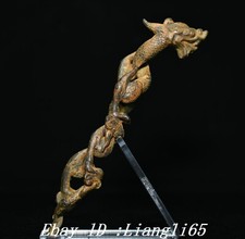 Alte Krieg Bronze Drachen Loong Kopf Ru Yi Ruyi Kopf Haar Zubehör Statue