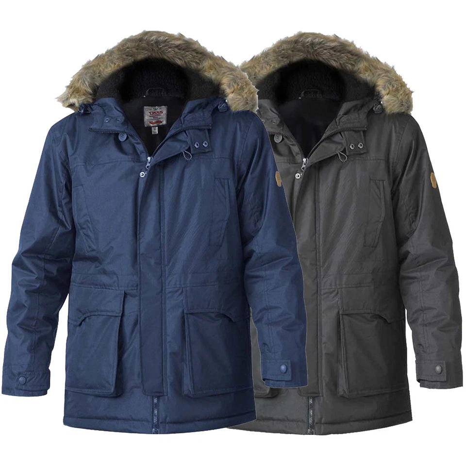 D555 Duke Big Mens Parka Jacket Coat Khaki Navy Black Detachable Fur 2XL-8XL - Image 2 of 4