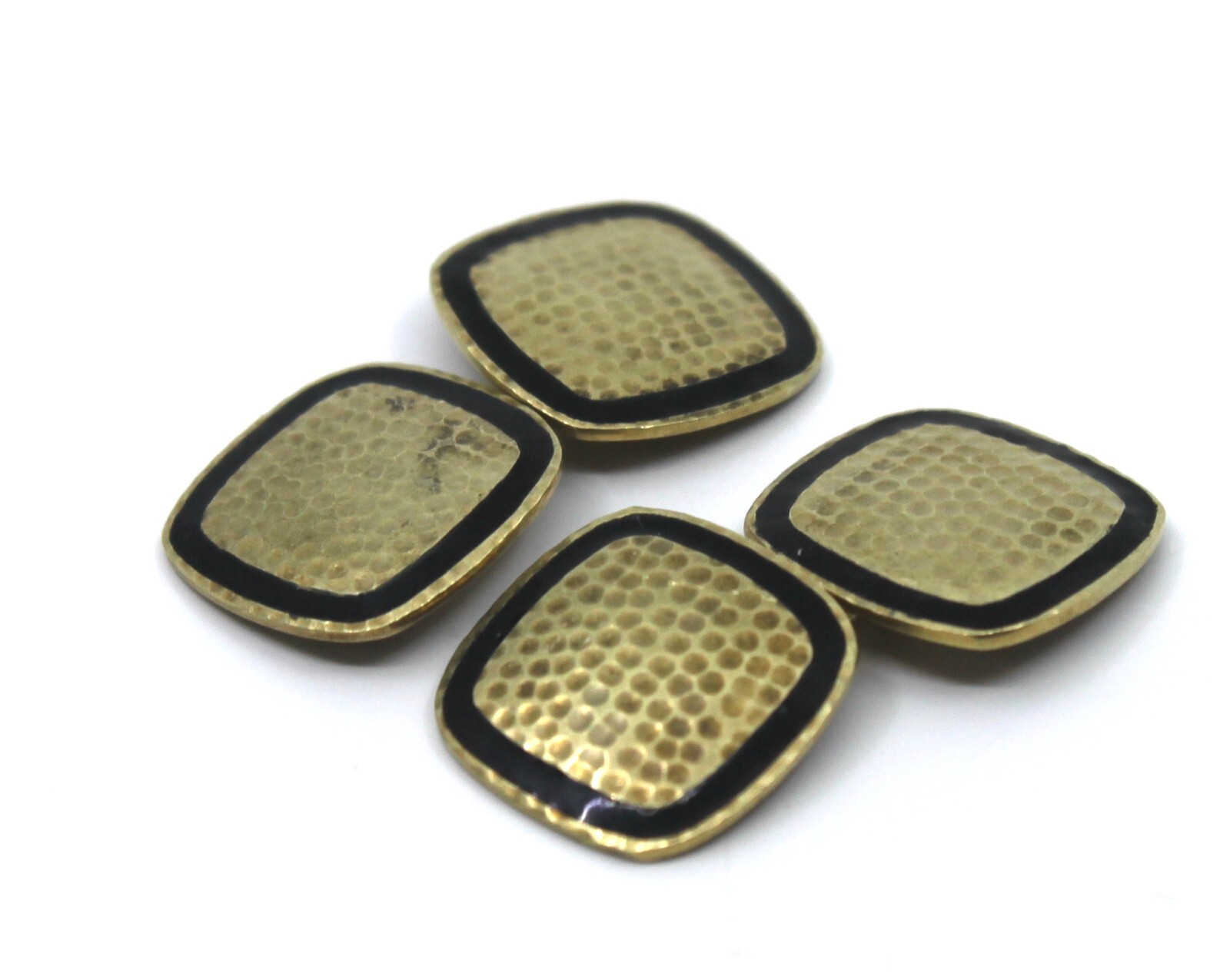 14k Solid Yellow Gold Hammered Button Square Cuff… - image 2