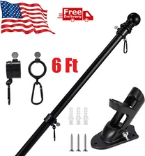 Flag Pole Kit 6Ft Flag Pole House Porch Black Holder Wall Mounting Bracket Kit