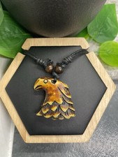 16-30 Adjustable Black Cord Bead Necklace 1.5 Acrylic Pendant Eagle B3514