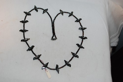 vintage bird necklace - Plastic? painted beads with bird beads