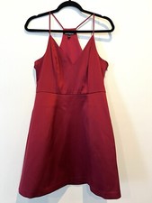 Express Deep Red Satin Short Cocktail Dress Sexy V Neck Racerback Size 10