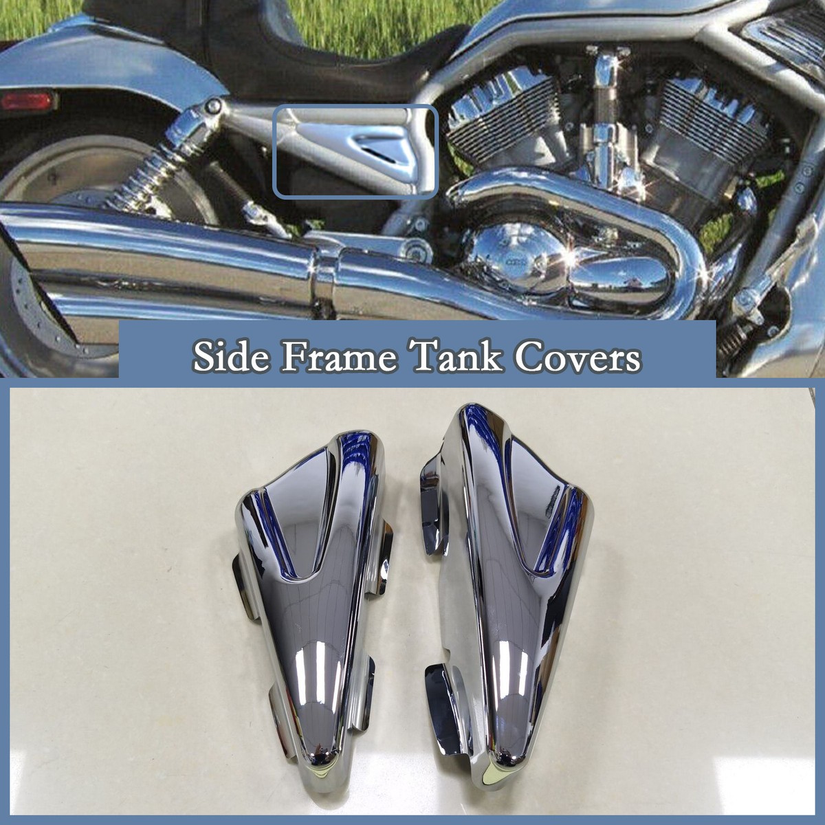 Hi-Ro Chrome ABS Plastic Side Frame Tank Covers Kit For Harley