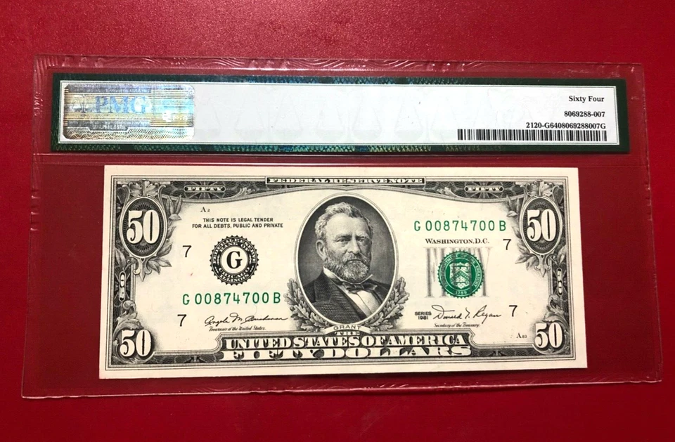 1981 FEDERAL RESERVE NOTE CHICAGO PMG 64 OBSTRUCTED PRINTING ERROR - Image 2 of 2