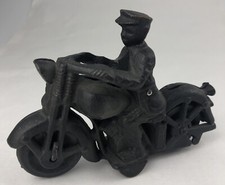 Cast Iron Motorcycle Cop Reproduction 4 Inch Wheels Turn Vintage