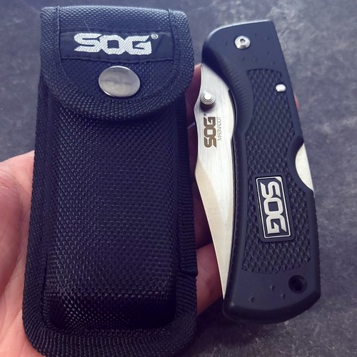 SOG Knife MAGNADOT Lockback Combination Edge With Sheath NEAR MINT