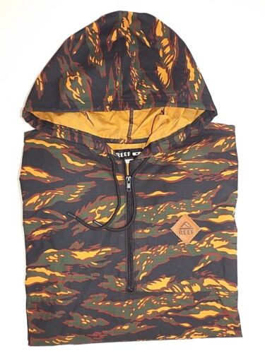 REEF Hensler Anorak Men's M 1/2-Zip Pullover Lite Hooded Brown Camo Jacket, New - 第 1/10 張圖片