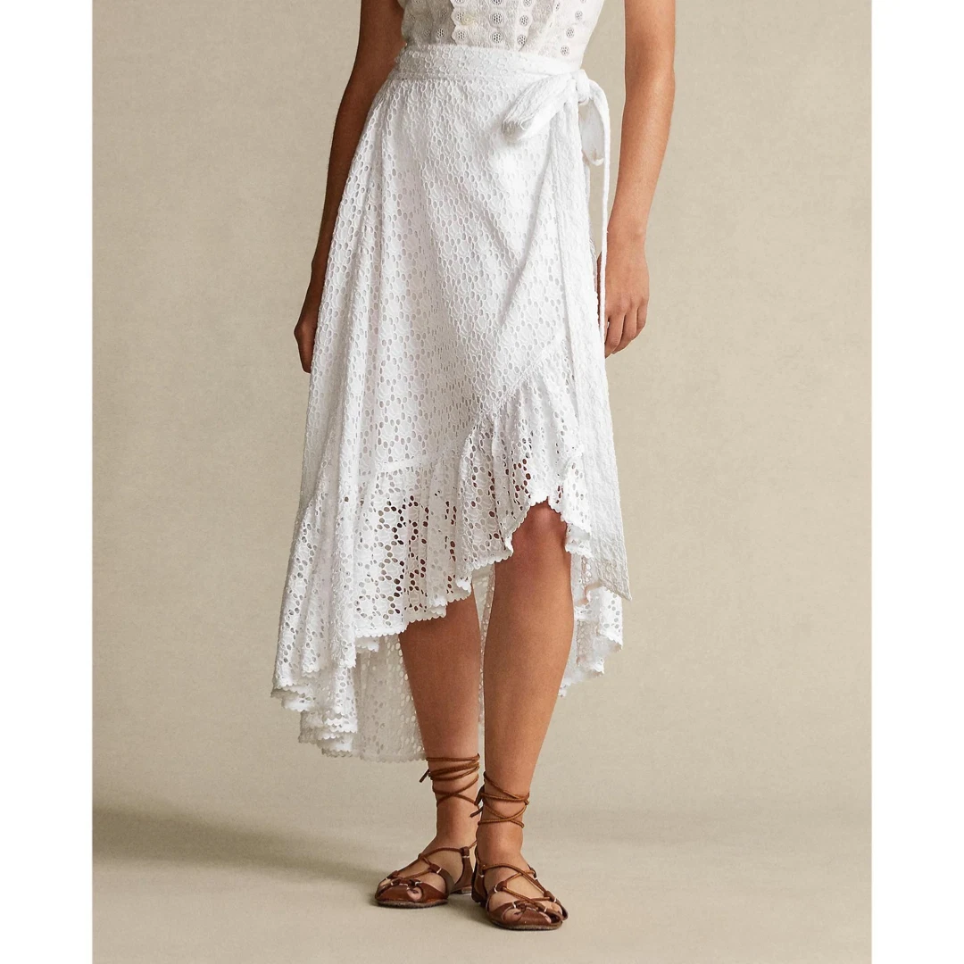 White eyelet wrap skirt cheap