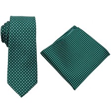 Men's Hunter Green Dot Necktie  Pocket Square Set Necktie Schools Business