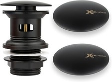 Black Dome Slotted Click Clack Basin Waste + 2 Spare Covers - Brass Pop-Up Plug