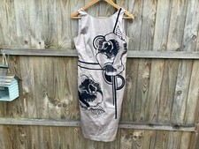 COAST SILVER EVENING DRESS FLORAL UK 10 ACETATE BLEND COCKTAIL ZZ