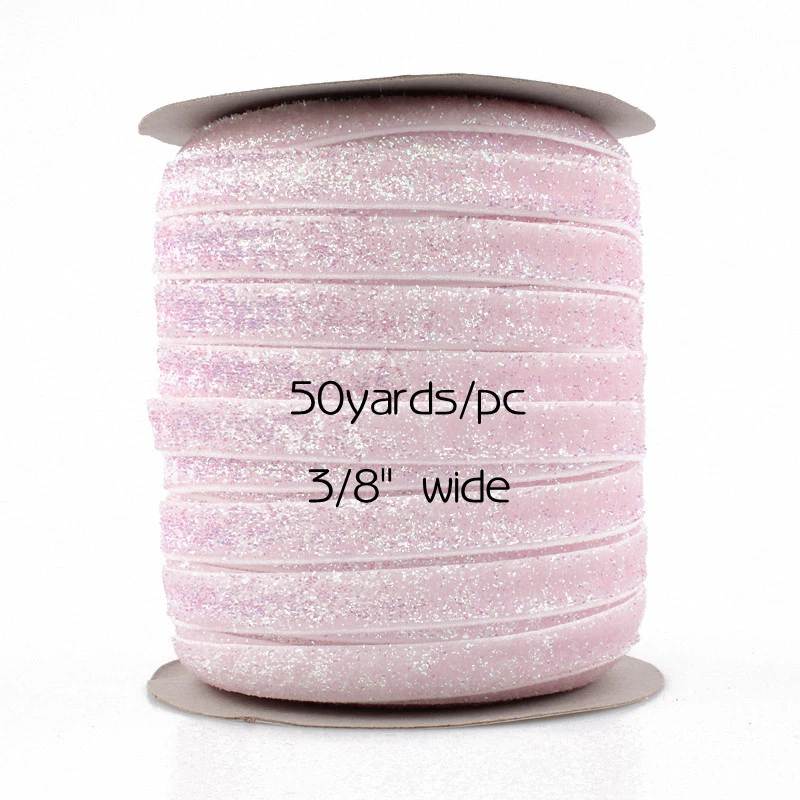 50yards 3/8" Elastic Glitter Velvet Ribbon Ornaments Metallic Elastic Band - Image 4 of 4