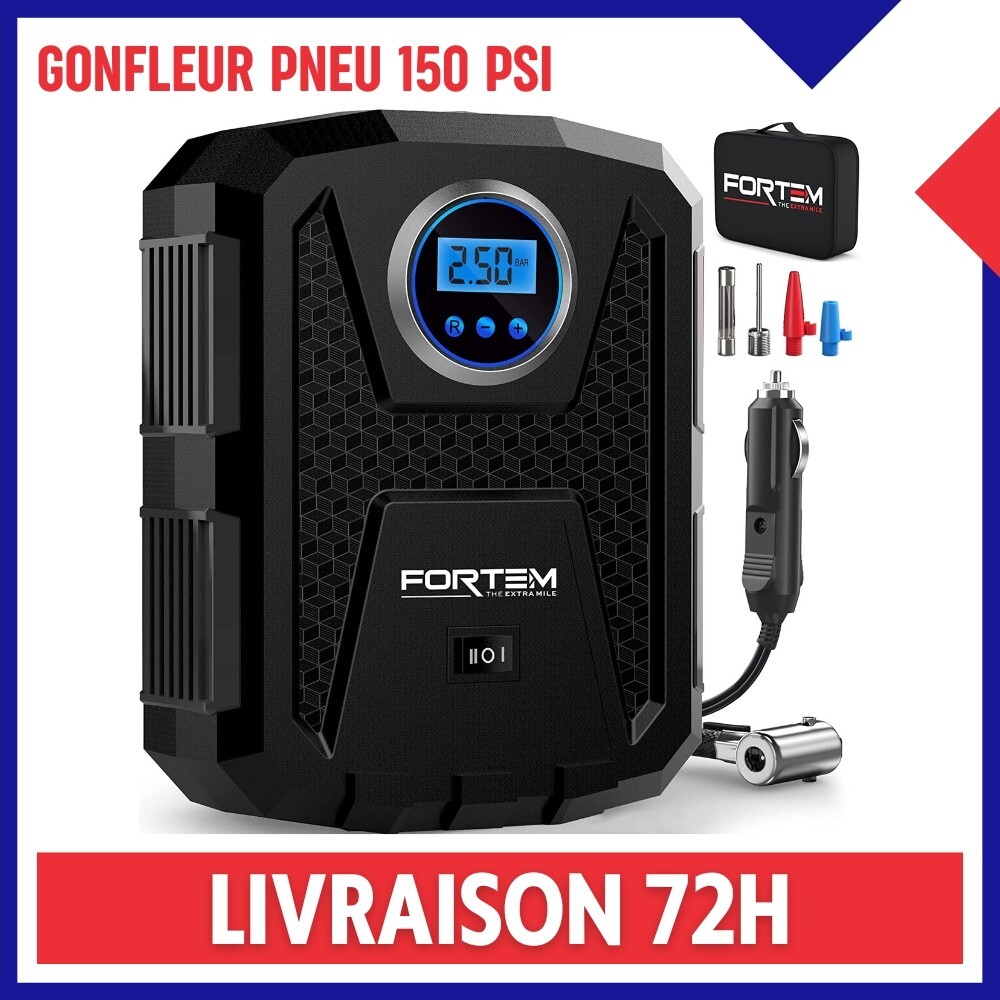 Compresseur air 12V 150PSI à gonflage rapide pour pneu de voiture et moto avec manomètre