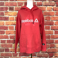Reebok Women  s Graphic Fleece Relaxed Hoodie Rococco Red Size Medium NEW