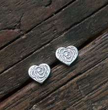 Sterling Silver Heart Rose Stud Earrings