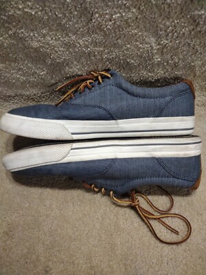 靴 POLO RALPH LAUREN made in USA Ralph Lauren POLO Vaughn 11501 Low Top Blue Fabric Sneakers Lace