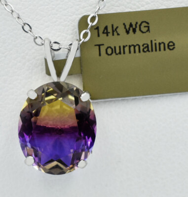 LAB CREATED 5,79 kt AAA TURMALIN ANHÄNGER 14K MASSIV WEISSGOLD - neu mit Etikett