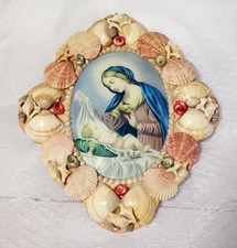 Vintage Shell Wall Hanging Virgin Mary & Baby Jesus Made in Italy 1950-60’S Rare
