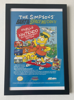 Vintage 1991 Bart vs the Space Mutants Simpsons Framed Ad Poster