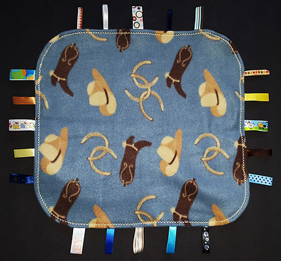 Cowboy Western Baby Security Blanket Hat Boots Rodeo Horseshoe Blankie Lovey Tag