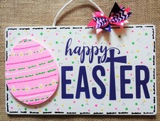 Glittered HAPPY EASTER SIGN Wall Door Hanger EGG Plaque Seasonal Spring Decor