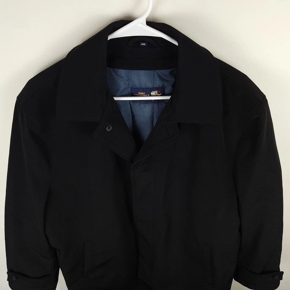Abrigo Hart Schaffner Marx Para Hombres 40 R Negro Trench Jacket Lana Forrado Abotonado Foto 3 de 4