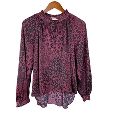 Elan Animal Print Blouse Women’s M Red Black Oversized Flowy