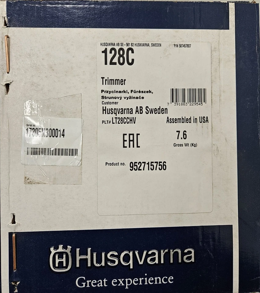 全新 Husqvarna 128C 28cc 2 循环弧形轴气弦修剪器 — 第 3/4 张图片