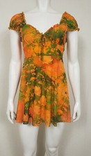 NWT Urban Outfitters Womens Mini Dress Size XS-TP Orange Floral Short Sleeve