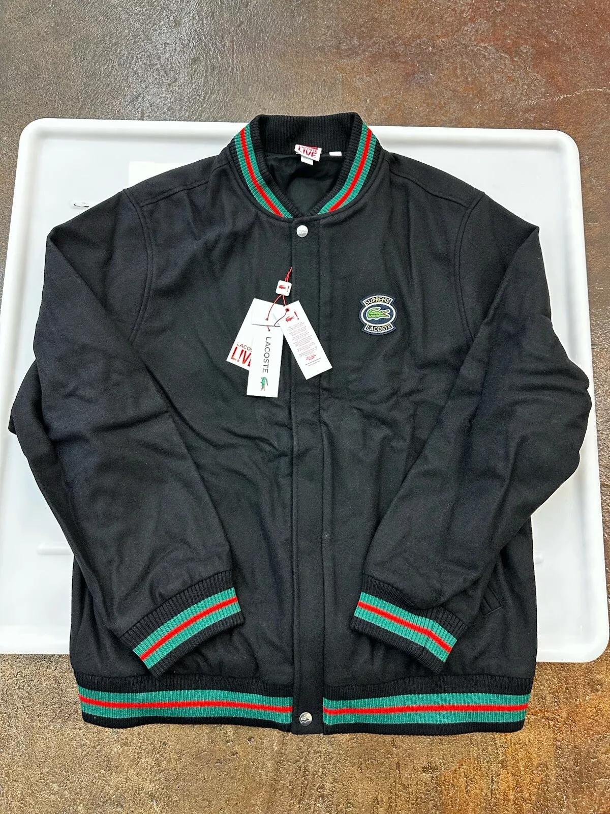 Veste universitaire XL Supreme x Lacoste laine SS18 neuve coloris Gucci