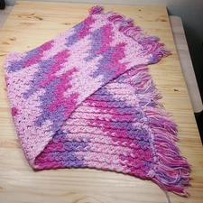 Hand Knitted Scarf Shawl Purples & Pinks Measures  48" x 20" Verigated