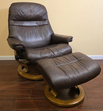 Ekornes Stressless Large Brown "Sunrise" Leather Swivel Recliner Chair Ottoman