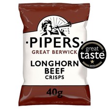 Pipers Great Berwick Longhorn Beef Potato Crisps 24 x 40g FAST AND FREE DELIVERY