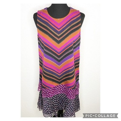 Diane von Furstenberg Liza black orange purple mix print silk shift dress Medium