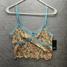 Women (Sz L) Floral Lace Detail Cropped Camisole Ribbed Tank -Wild Fable 